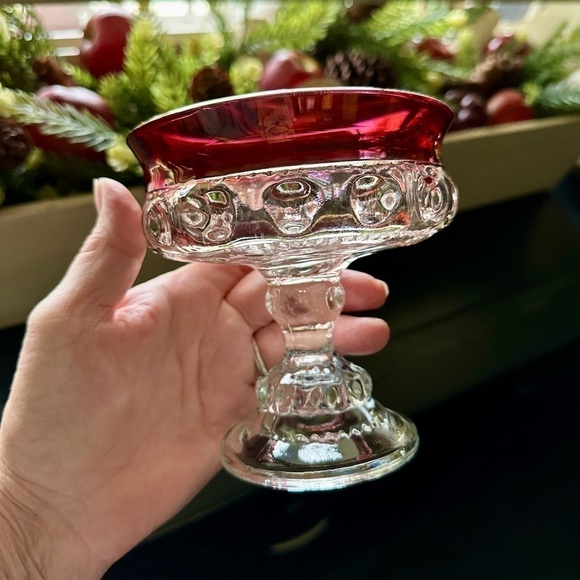 VINTAGE, KINGS CROWN, RUBY THUMBPRINT COMPOTE IN THE TIFFIN STYLE. - Picture 1 of 10